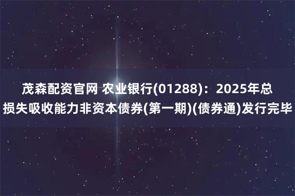 茂森配资官网 农业银行(01288)：2025年总损失吸收能力非资本债券(第一期)(债券通)发行完毕