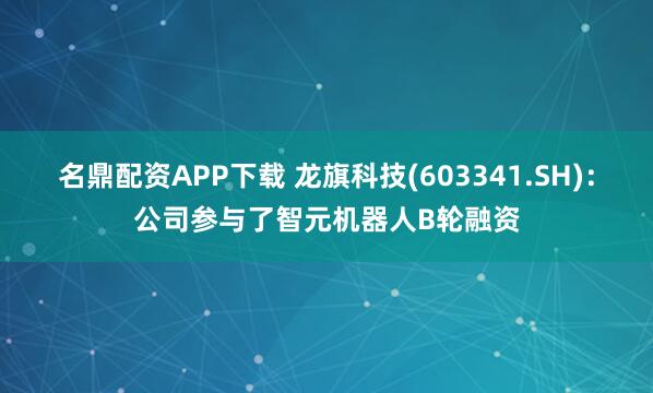 名鼎配资APP下载 龙旗科技(603341.SH)：公司参与了智元机器人B轮融资